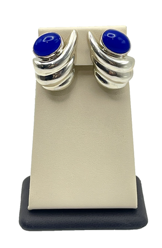 Orecchini Clip On Argento Sterling Con Lapislazzuli Blu Sintetico - Design A Turbinio Artigianale Dalla Thailandia, Diametro 18mm - 3