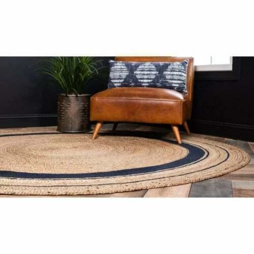 Rug Round Jute 100% Natural Jute Style Rug Reversible Braided Modern Rustic Look - Image 2 of 4