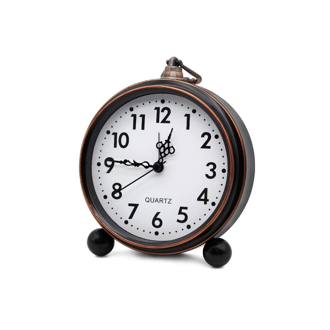Retro Metal Table Clock Battery Operated Non-Ticking Silent 