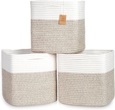 NaturalCozy 13 Inch Cube Storage Bins Cotton Rope Woven Baskets for Organizing 3