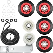 Dryer Repair Set for Whirlpool Kenmore: Rollers, Belt, W10837240 Pulley