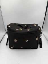 Insulated Organizer Bag Black Canvas w/Embroidered Bears For Baby Stroller.  EUC