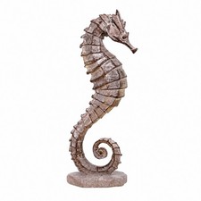 Resin Seahorse Figurine Distressed Gray Finish Coastal Tabletop Statue