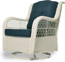 Rio Vista Swivel Glider Chair, White Wicker and Navy Cushions