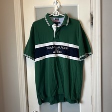 Vintage Tommy Hilfiger Slim Fit Green Colorblock Men's Polo Shirt XL 100 Cotton