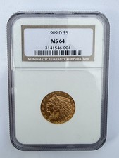 1909-D 1909 D Gold Indian Half Eagle $5 NGC MS64 MS 64