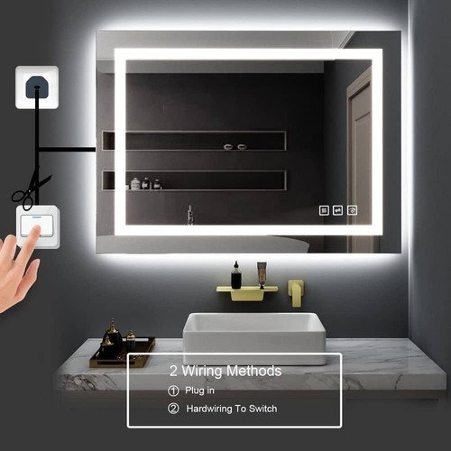 TOOLKISS 32"Hx40"W Rectangular Antiniebla Luz LED Pared Baño Tocador Espejo - Imagen 9 de 15
