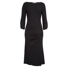 Reformation Belmont Black Ribbed Knit Gathered 3/4 Sleeve Midi Dress Size M NWT