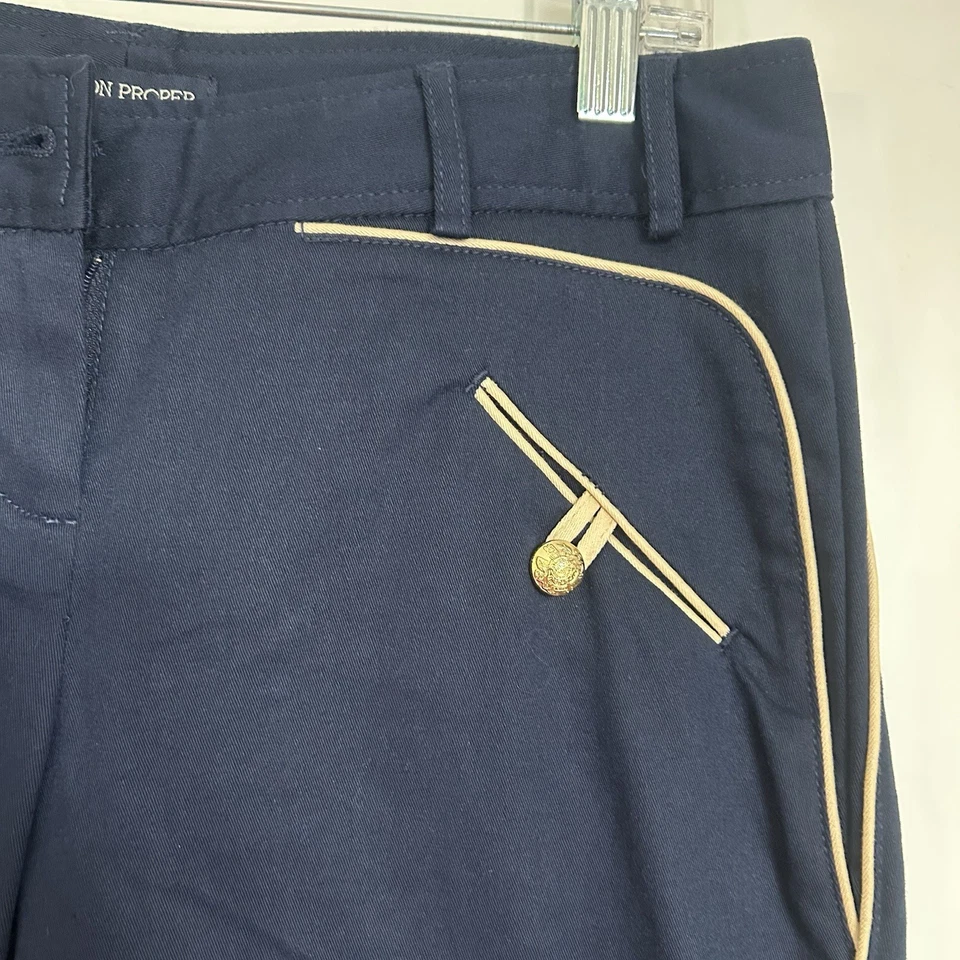 Boston Proper Women’s Navy Pants With Tan Piping And Buttons - Size 4 - Image 4 of 4
