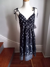 AMBIANCE BLACK WHITE GREEN COTTON BUTTERFLY SUMMER SUN DRESS NWT M