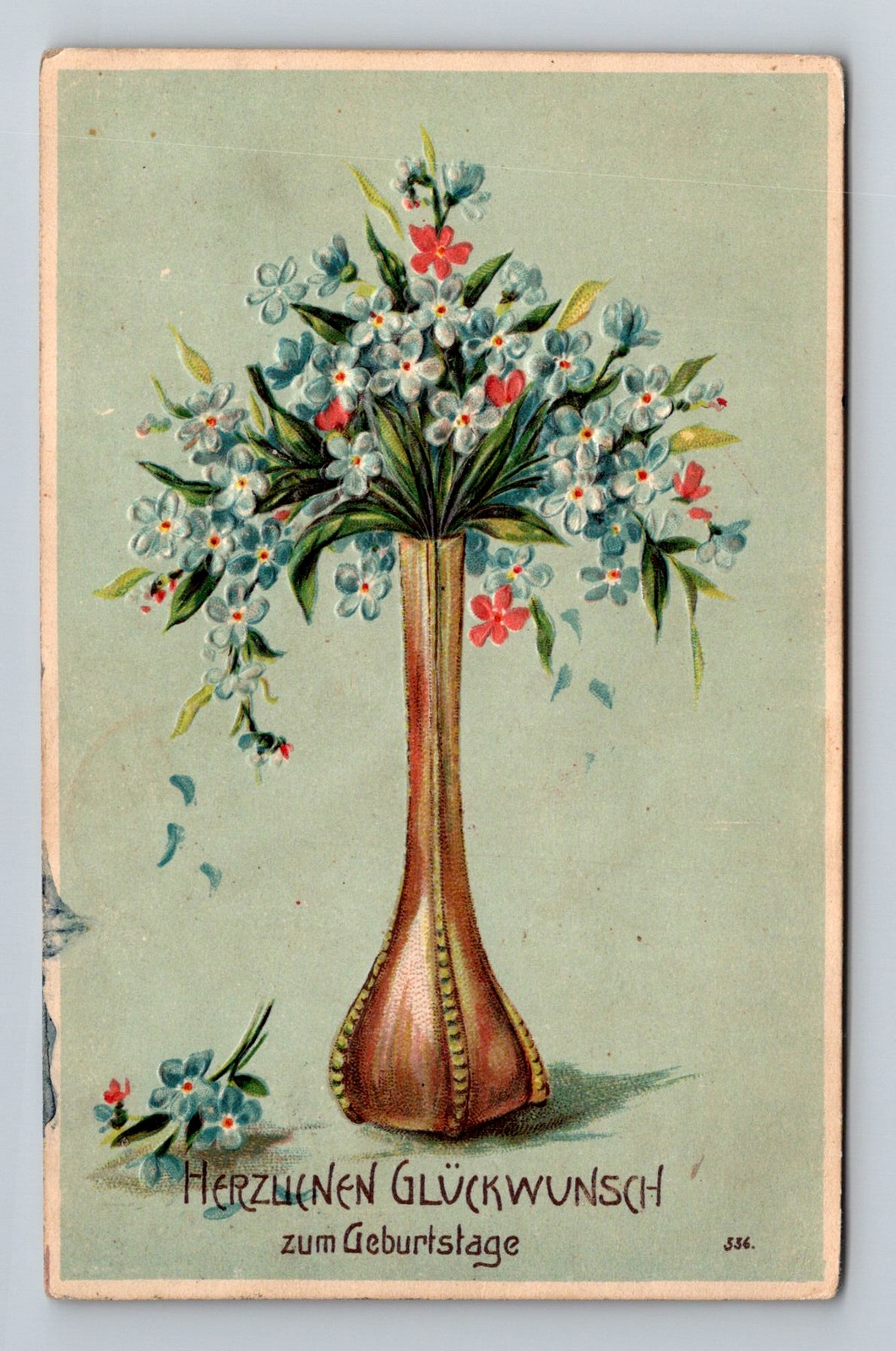 Germany- Happy Birthday Greetings Flowers & Vase Post Old Card Vintage Postcard