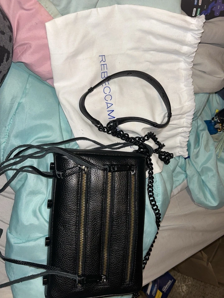 Mini Bolso Bandolera Rebecca Minkoff Cuero Negro, 5 Cremallera Diseñador Cartera Nuevo Foto 2 de 4