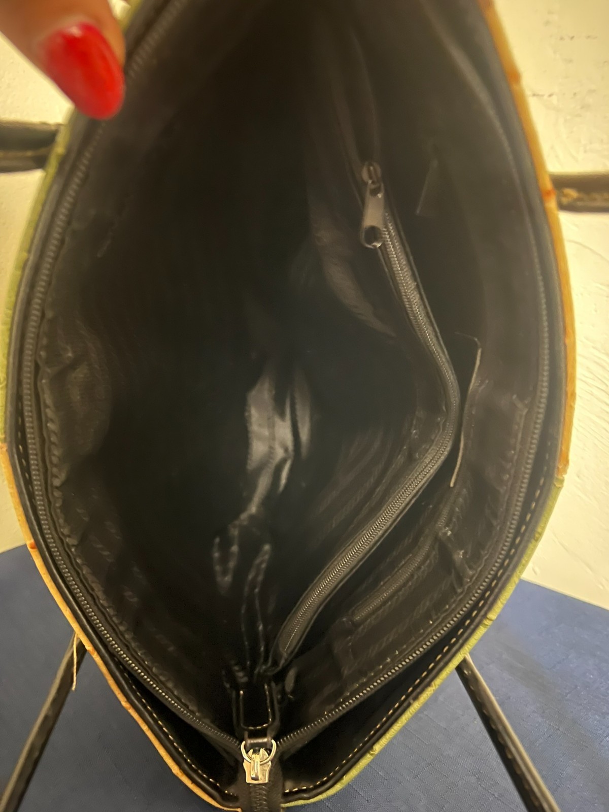 Faux Leather Patchwork Multicolored Zippered Hand… - image 7