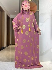 New Cotton Ramadan Muslim Two Hat Abaya Dubai Turkey Islam Prayer Clothes Gold D