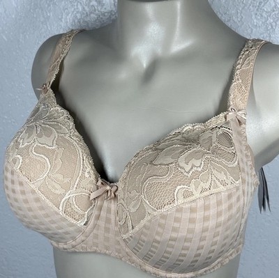 Prima Donna Madison Side Support Wire Bra UK 44H Unpadded Cafe Latte Lace Bows