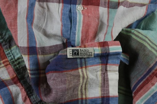 Camicia Jcrew uomo M lino a quadri Baird McNutt italiana bottoni davanti India - Foto 4 di 6