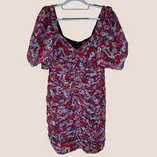 Zara Women's Floral Puff Sleeve Ruched Dress Size L