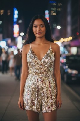 L'Atiste Formal Romper Womens Gold Party Club Sequin Size Small S  Bachelorette