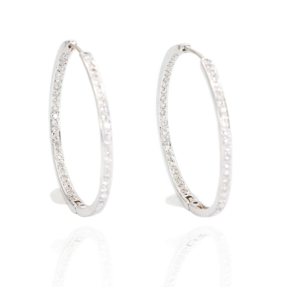 18K白金天然钻石环状耳环进出钻石 — 第 2/4 张图片