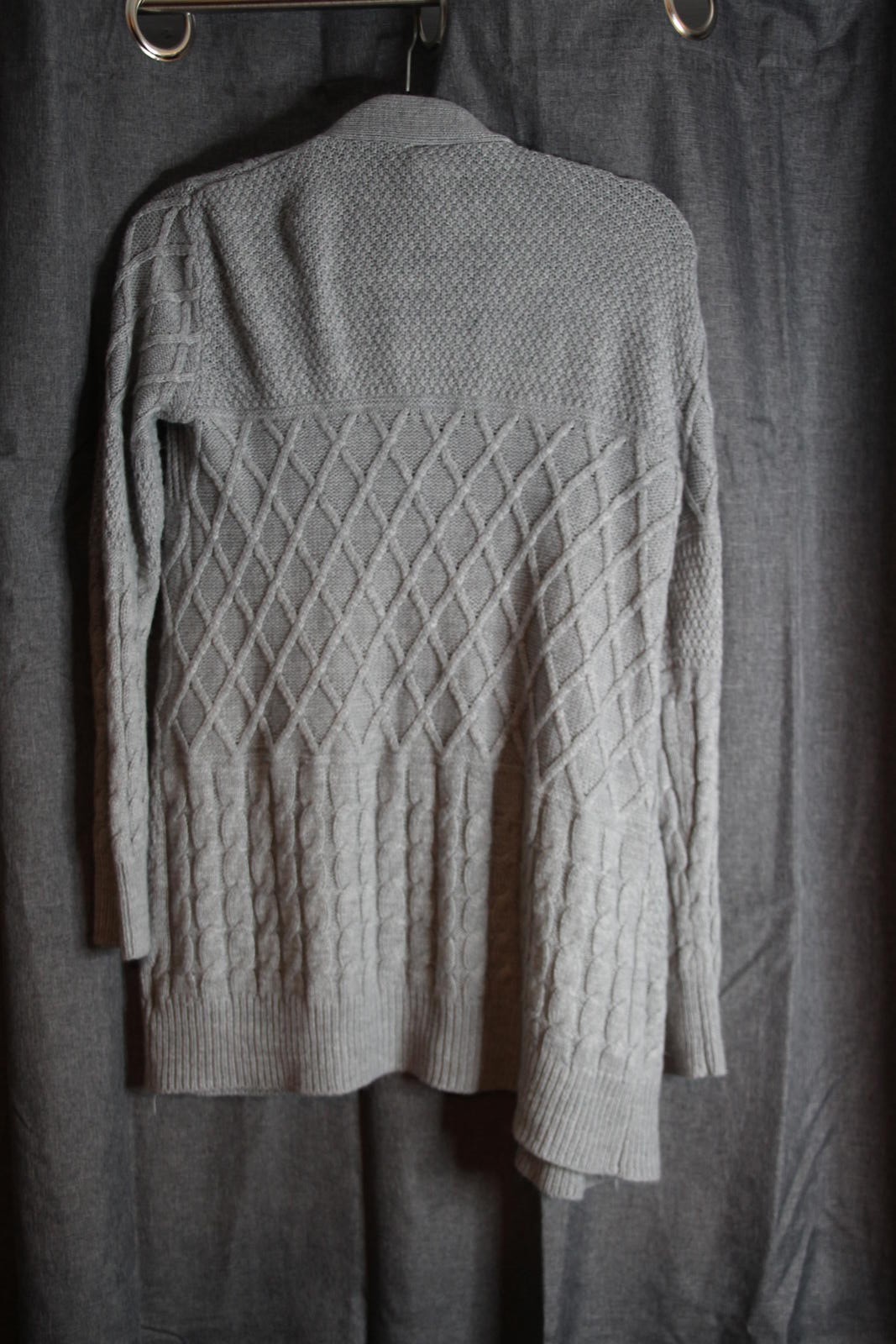 Cozy Grey Cable Knit Cardigan Sweater - Medium (8-10)