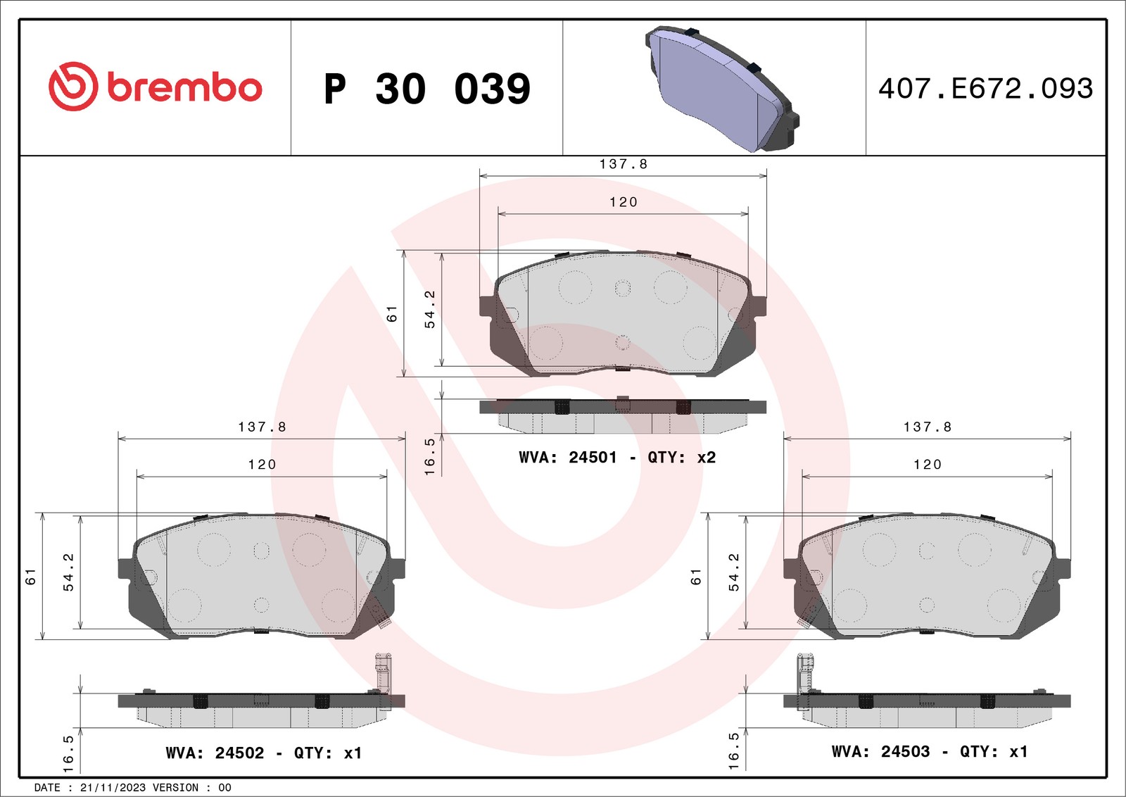 Brembo Bremsbelagsatz P 039, Vorne Größe 30 P 30 039 - Bild 8