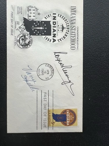 1966 Indiana Sesquicentennial FDC Corydon IN Signed Hartke & Branigan (Politics)