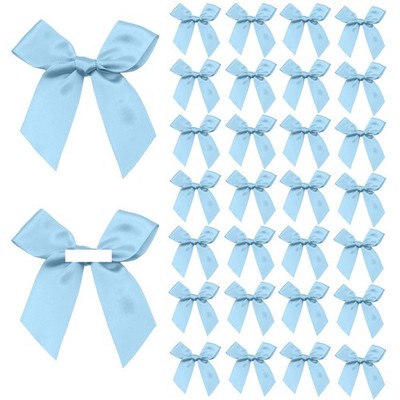 30 Stück blaue Satinbandschleifen, selbstklebende Minischleifen 8 cm x 8 cm, BLAU 