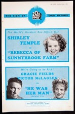 REBECCA OF SUNNYBROOK FARM 1938 Shirley Temple - Gracie Fields TRADE ADVERT