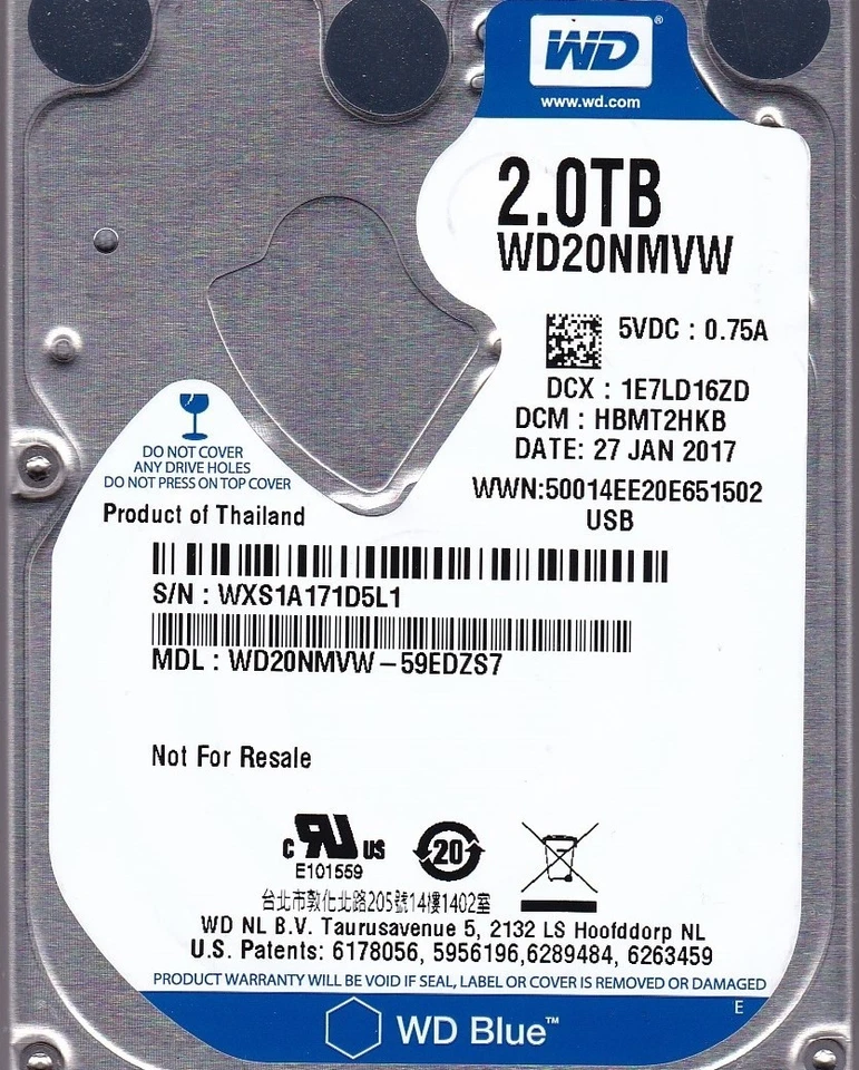 WD20NMVW-59EDZS7 dcm: HBMT2HKB s/n: WXS1A1 2 TB ENERO/2017 USB 3.0 Western Digital Foto 3 de 4