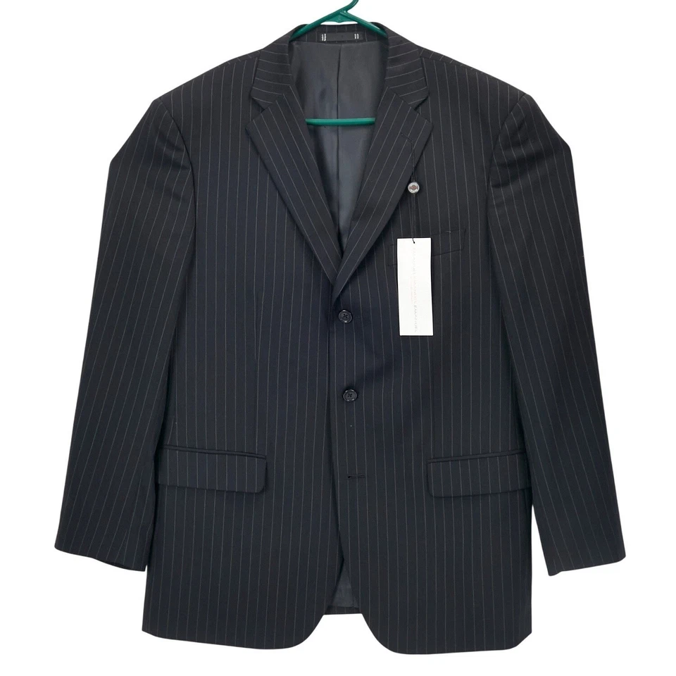 Emanuel Ungaro Emanuel 男式黑色细条纹羊毛套装 44R 夹克裤子 36W 2 件 — 第 3/4 张图片