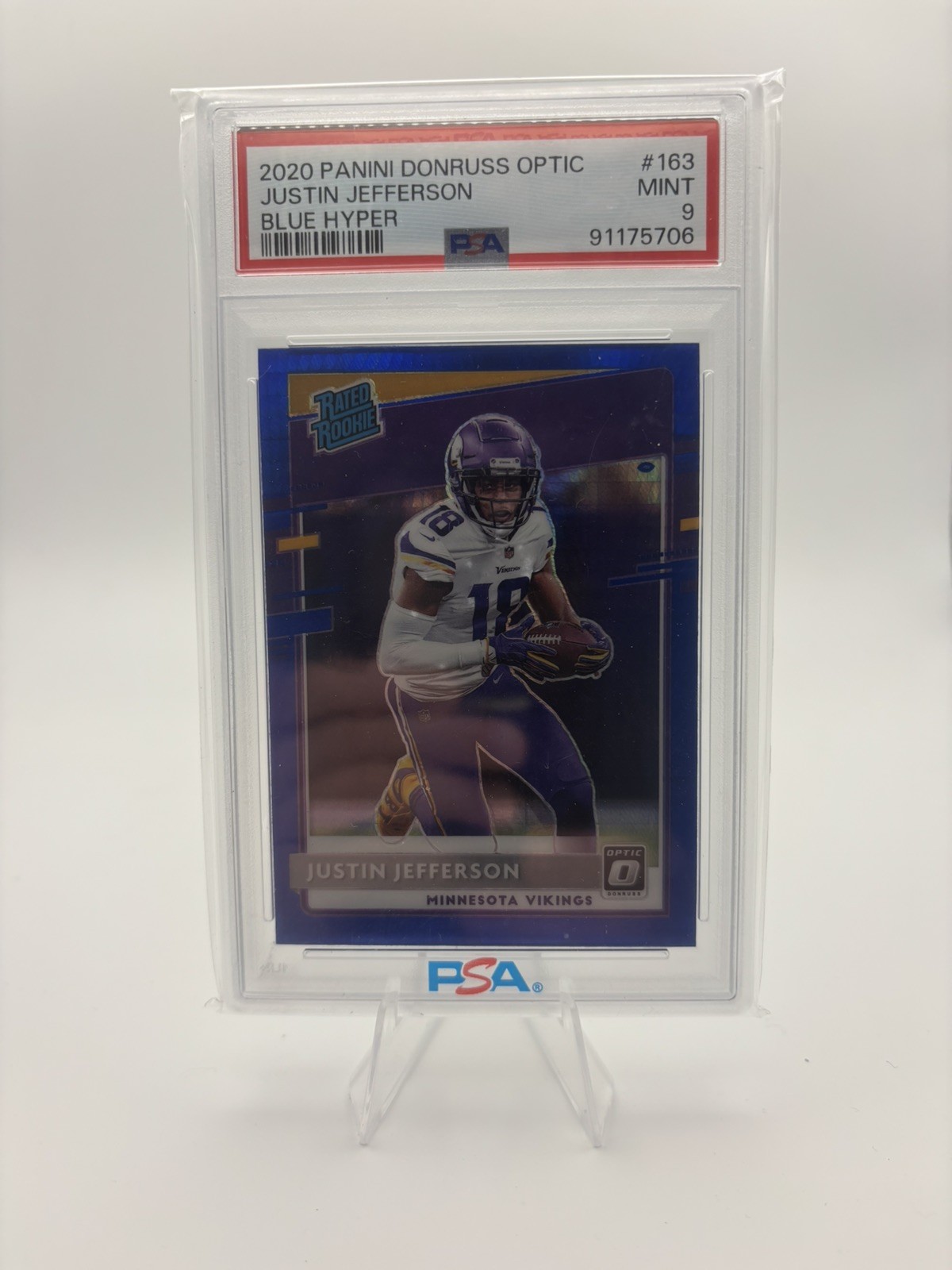 2020 Panini Donruss Optic - PSA 9 Justin Jefferson #163 Blue Hyper Prizm (RC)