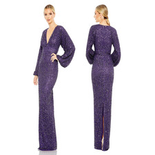Mac Duggal 10791 Long Sleeve Sequin Column Gown Amethyst Size 8 $498