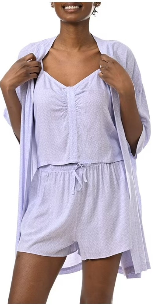 Splendid Women's 3-Pc. Robe, Tank Top & Shorts Sleep Set - Petal and Dot Geo M