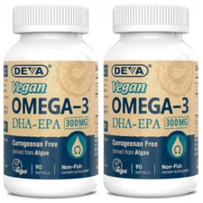 Deva Nutrition Vegan Omega-3 DHA-EPA (300mg) Non-Fish 90 Sgels Each (Pack of 2)