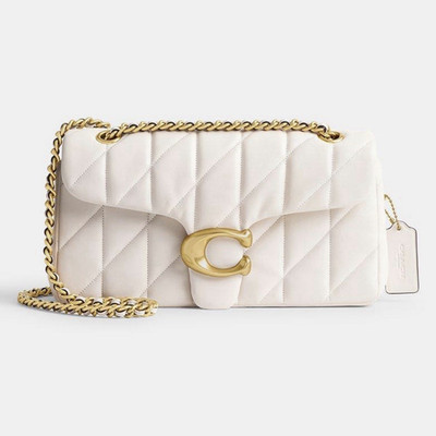 Coach Tabby White Quilted Crossbody Bag Gold Chain Strap Push Lock Detach
