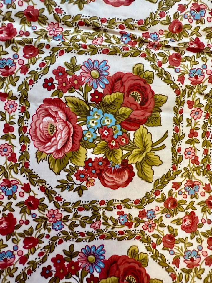 Винтажный Waverly скрепленный Glosheen 100% расчесанный хлопок роза букет цветочный красный розовый - Изображение 2 из 4