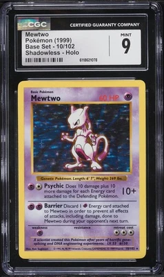 CGC 9 Mewtwo Shadowless Holo Rare Base Set 1999 Pokemon Card #10 - Image 1 of 2
