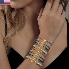 14Pcs Boho Chic Colorful Resin Bead Bracelet Set Golden Heart Resin Bead Chain