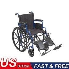Medical Blue Streak Wheelchair W/Flip Back Desk Arms Elevating Leg Rests Folding