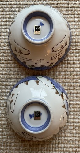 Miya Japanese Cat Rice Bowls Set of 2 Ceramic Blue & White 4.25” | eBay