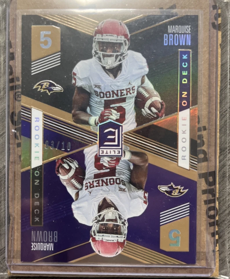 2019 Donruss Elite Rookie On Deck /10 Marquise Brown #RD-GOLD FOTL SSP MINT  - Image 3 of 4