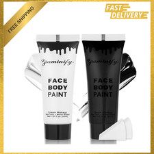 Black White Face Body Paint Water Based Cream 1.01 oz with 2 Sponges for Clown