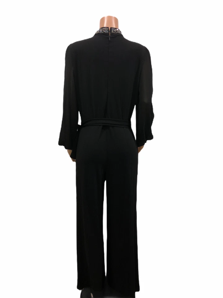 Lisa Rinna Collection Sheer Sleeves Jumpsuit Solid Solid Black Medium Size   - Image 2 of 2
