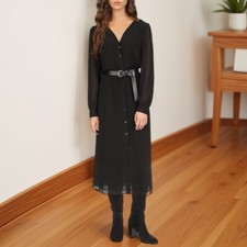 Michael Michael Kors Womens Kate Belted Button Down Midi Dress Black Size PS NWT