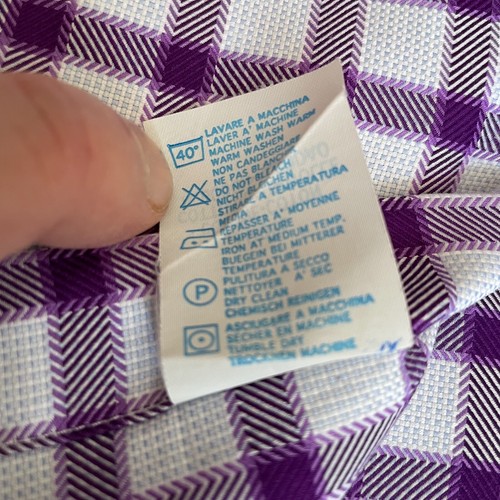 DELSIENA (Fatta a Mano) SHIRT Purple/White checked 15.5 Inch Collar 100% Cotton - Picture 8 of 11