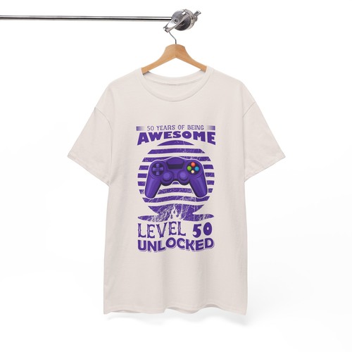 Gaming Video Games Unisex Heavy Cotton Tee T-Shirt 'Level 50 Unlocked' - Picture 48 of 118