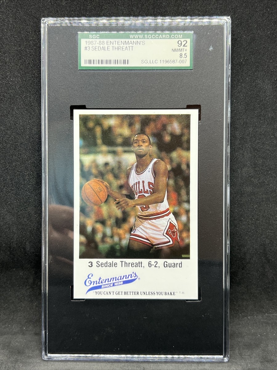 エンゼルス　ニック・エイデンハート　サインカード 1987-88 Entenmann's Chicago Bulls Sedale Threatt #3 SGC 8.5 POP 1