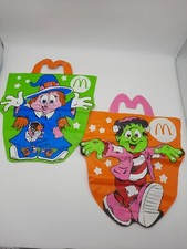 Vtg McDonalds Vinyl Halloween Bags Witch Frankenstein Green Orange 1990 NOS