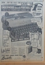 1955 newspaper ad for Underwood Jewell Portable typewriter - features listed thumbnail