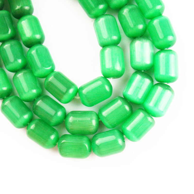 13x10mm Green Cat Eye Gem Column Pendant Loose Bead 15.5 inch H-702